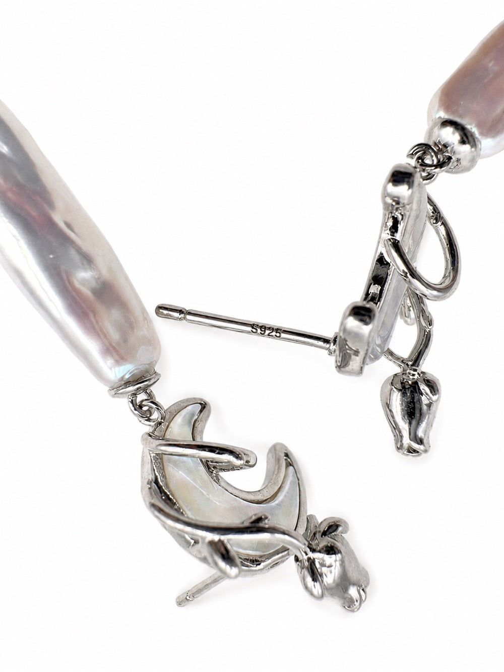 #E79 Moon Rose Pearl Drop Earrings