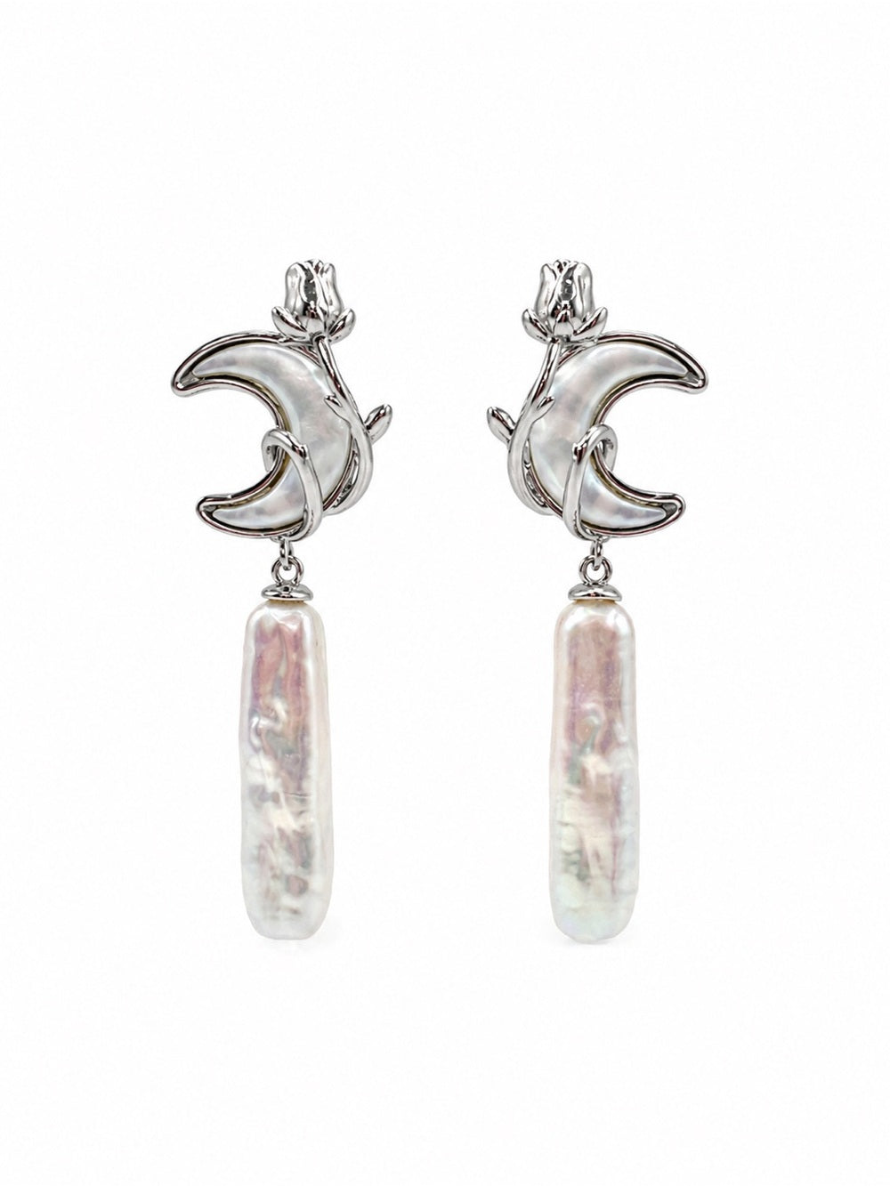 #E79 Moon Rose Pearl Drop Earrings