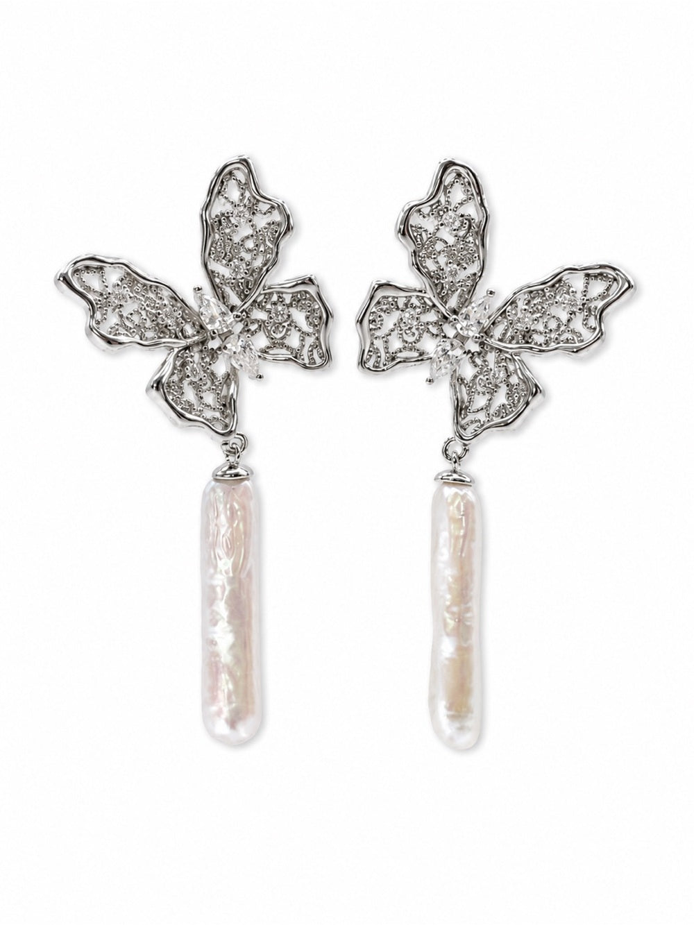 #E75 Ghost Butterfly Pearl Drop Earrings