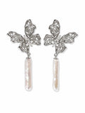 #E75 Ghost Butterfly Pearl Drop Earrings