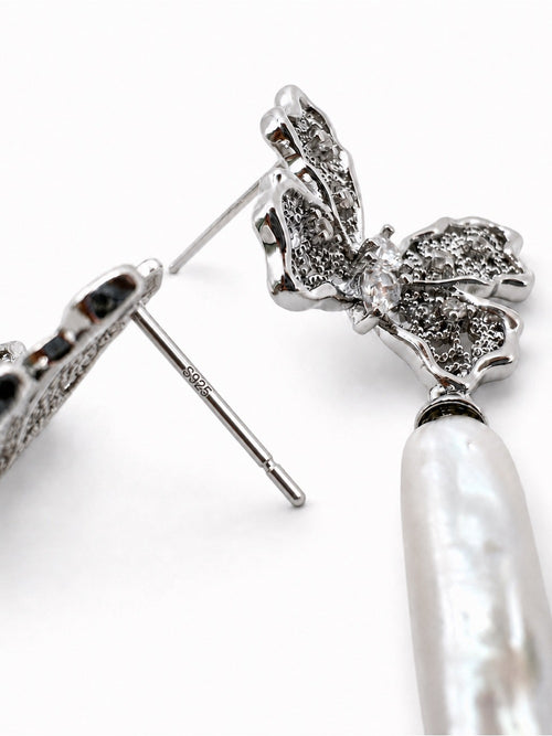 #E75 Ghost Butterfly Pearl Drop Earrings