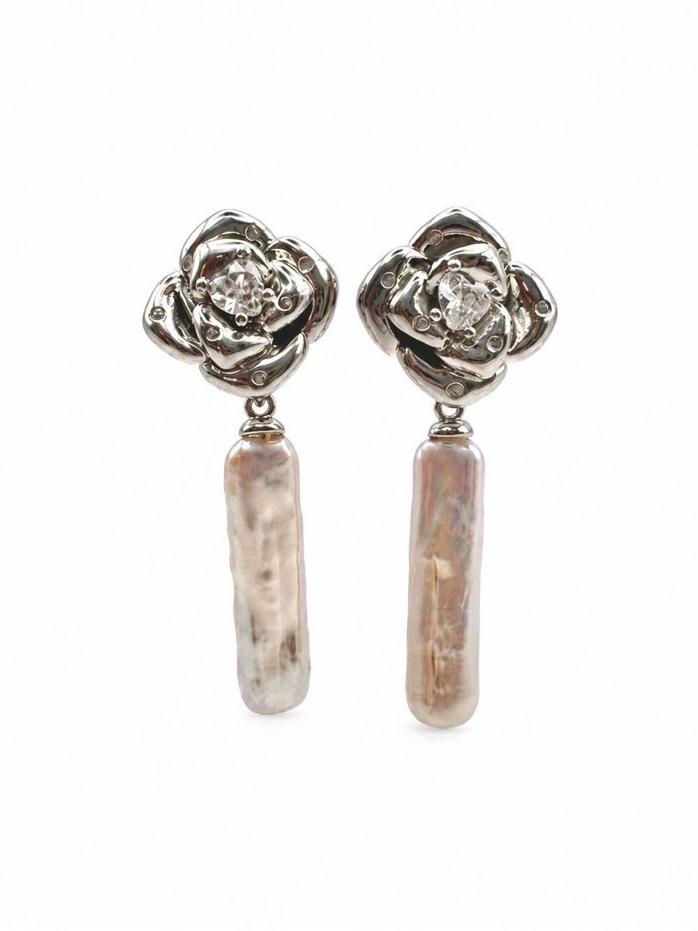 #E74 Romantic Rose Pearl Drop Earrings