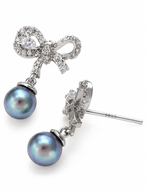 #E56 Moonlit Bow Pearl Earrings