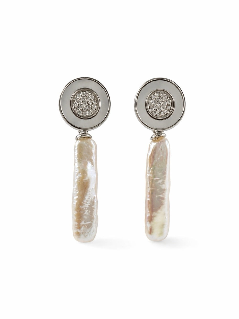 #E72 Pearl Disk Drop Earrings
