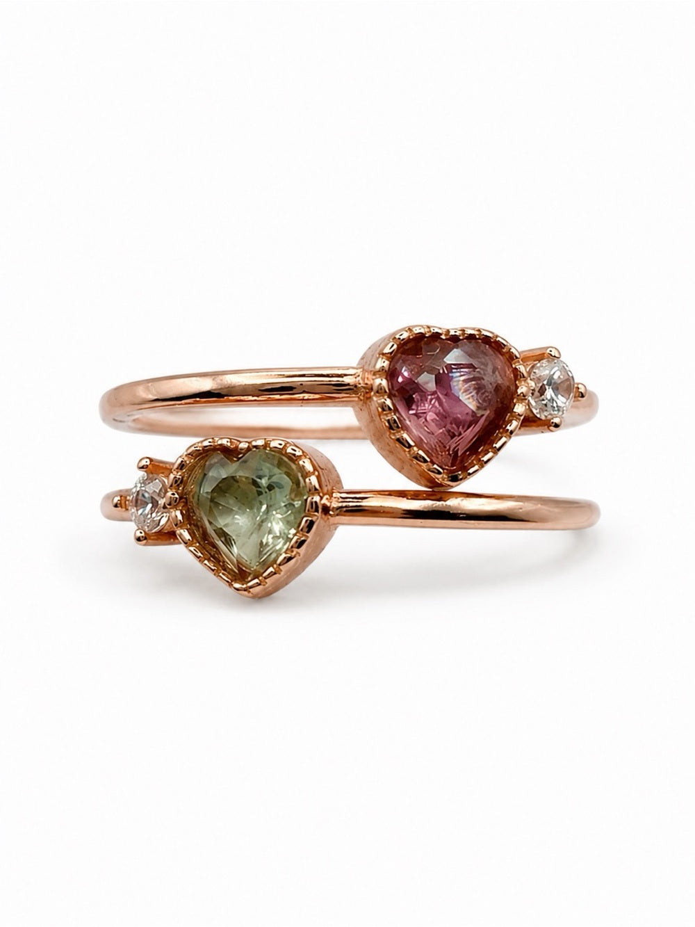 #R13 Tourmaline Twin Hearts Rose Gold Ring