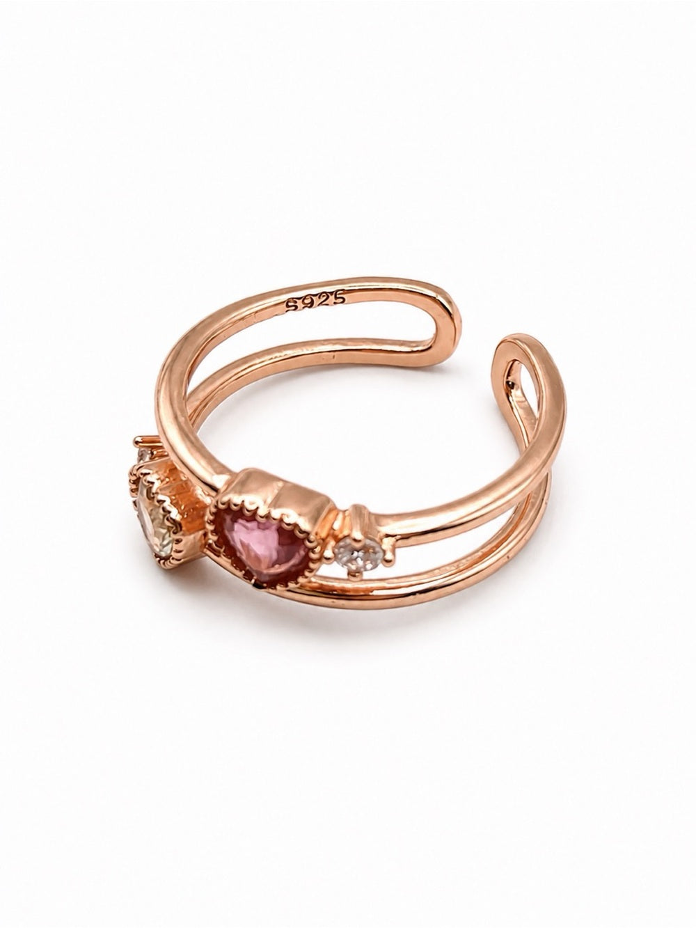 #R13 Tourmaline Twin Hearts Rose Gold Ring