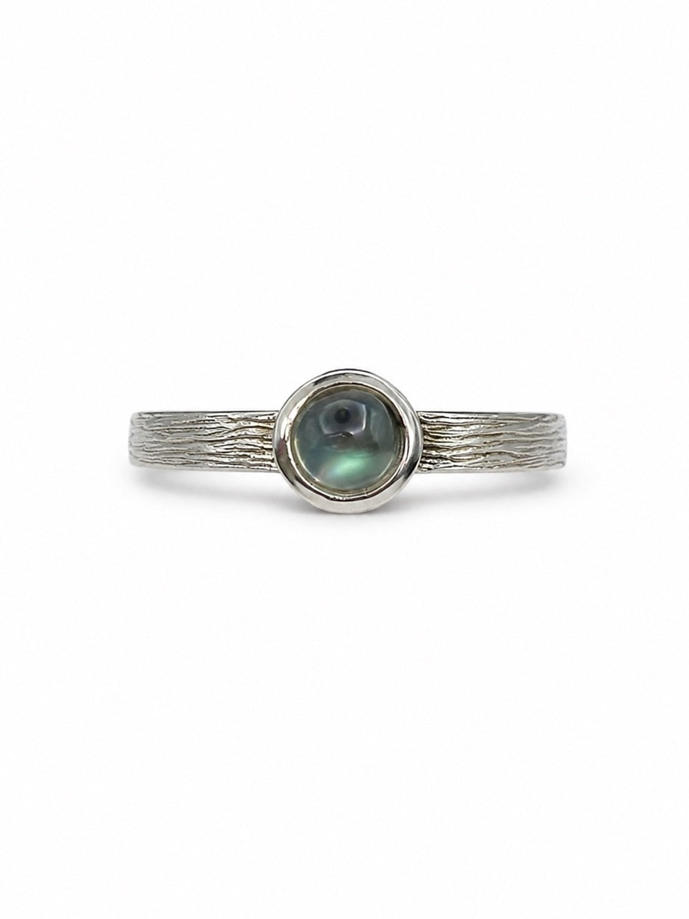 #R31 Rainbow Moonstone Engraved Bezel Ring