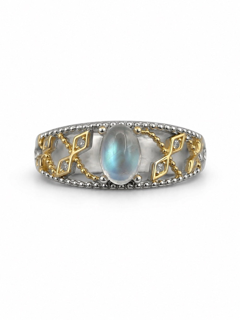 #R28 Madagascar Moonstone Two Tone Vine Ring