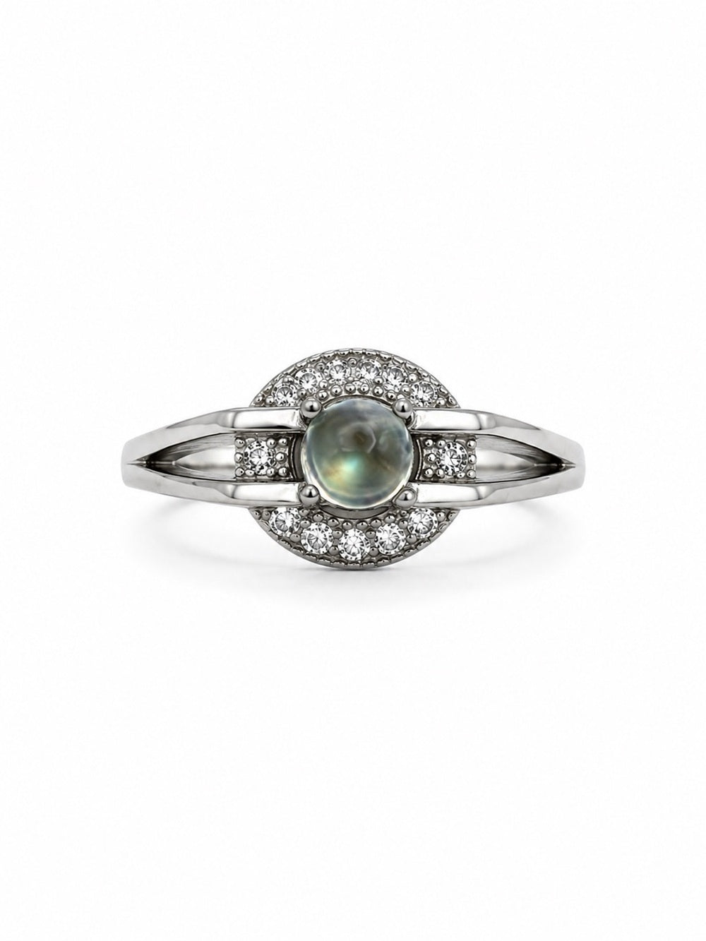 #R32 Madagascar Moonstone Split Shank Ring