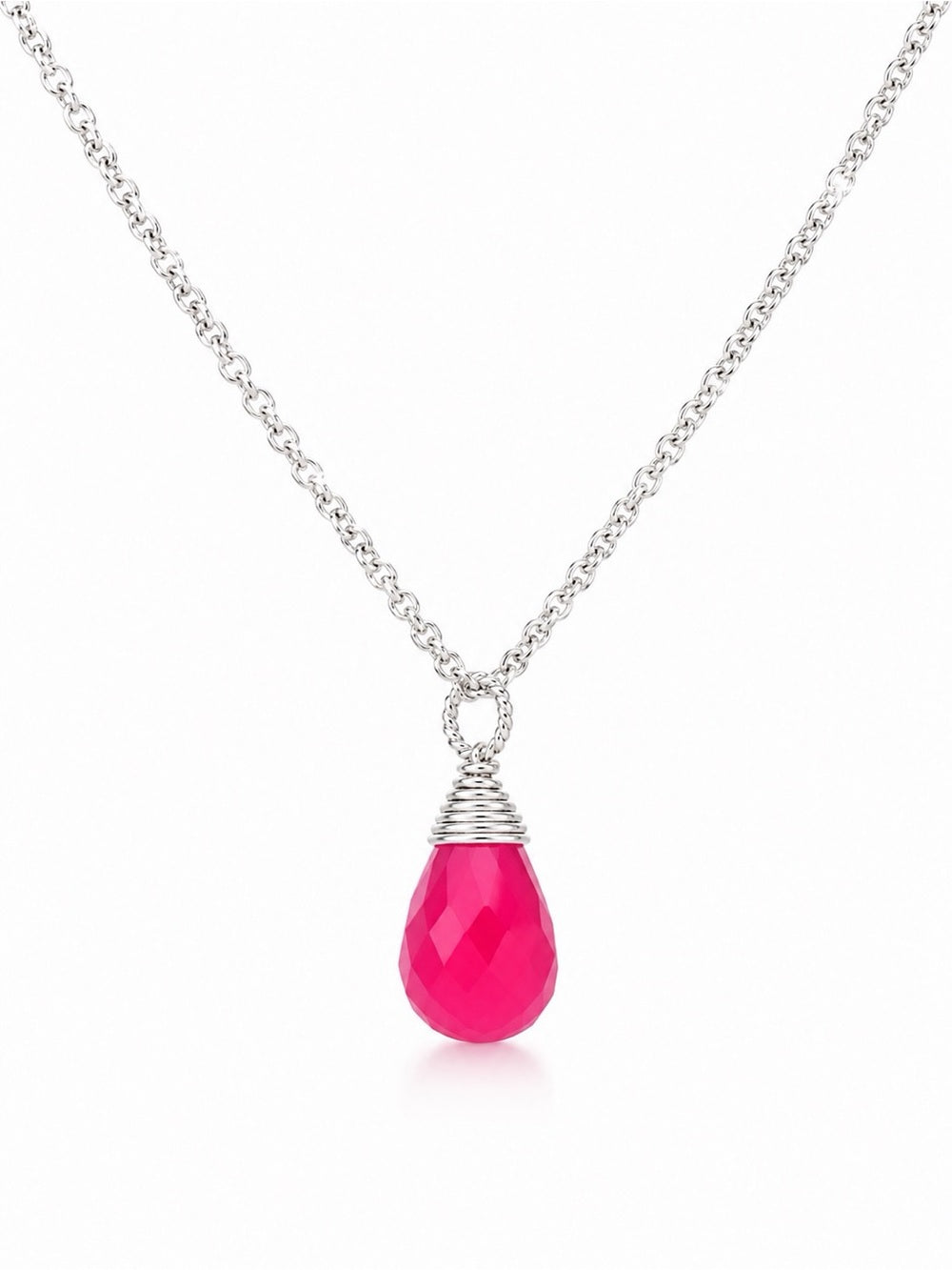 N0050 Pink Chalcedony Teardrop Necklace