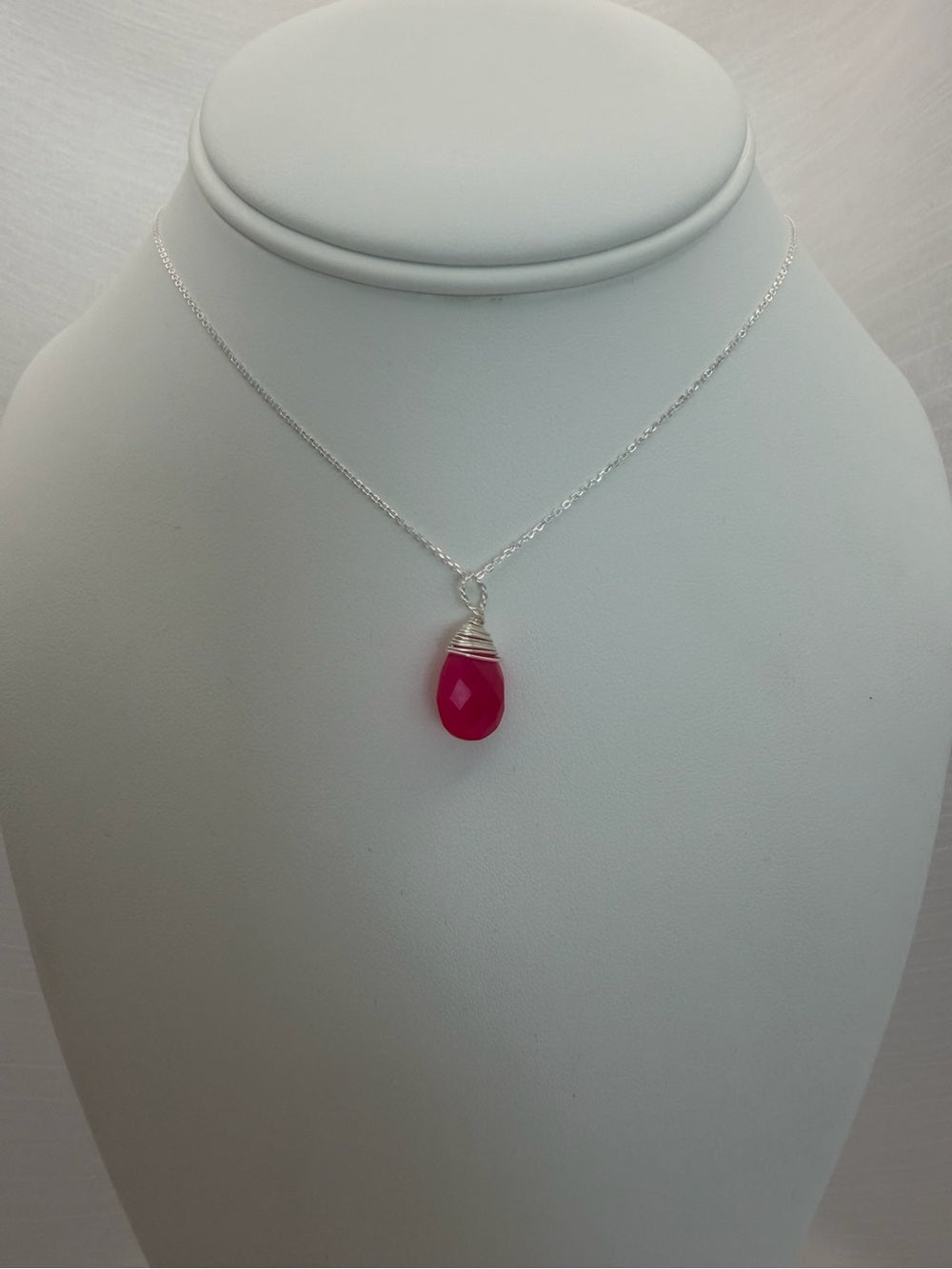 N0050 Pink Chalcedony Teardrop Necklace