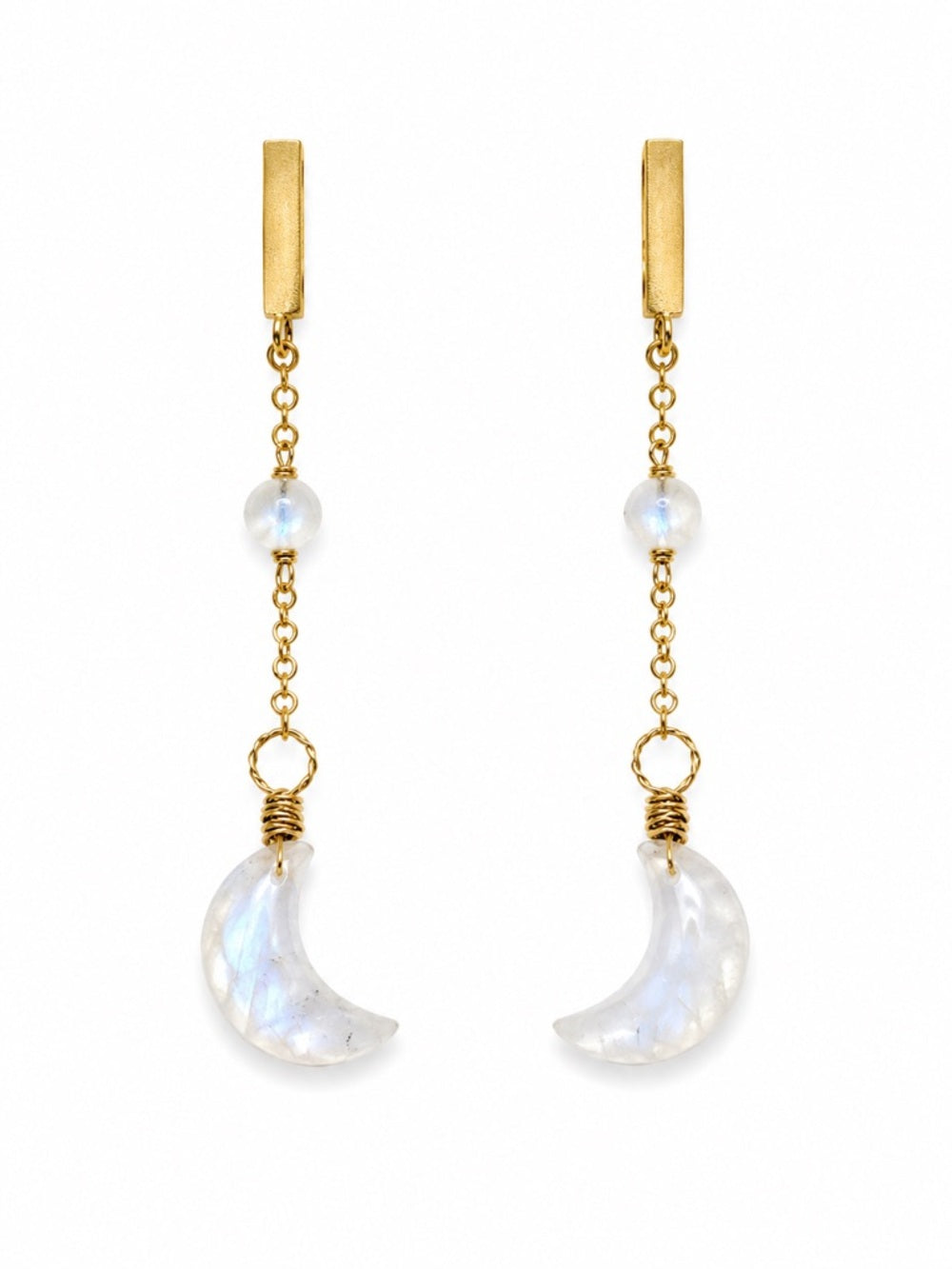 P11 Moonstone Moon Gold Post Earrings