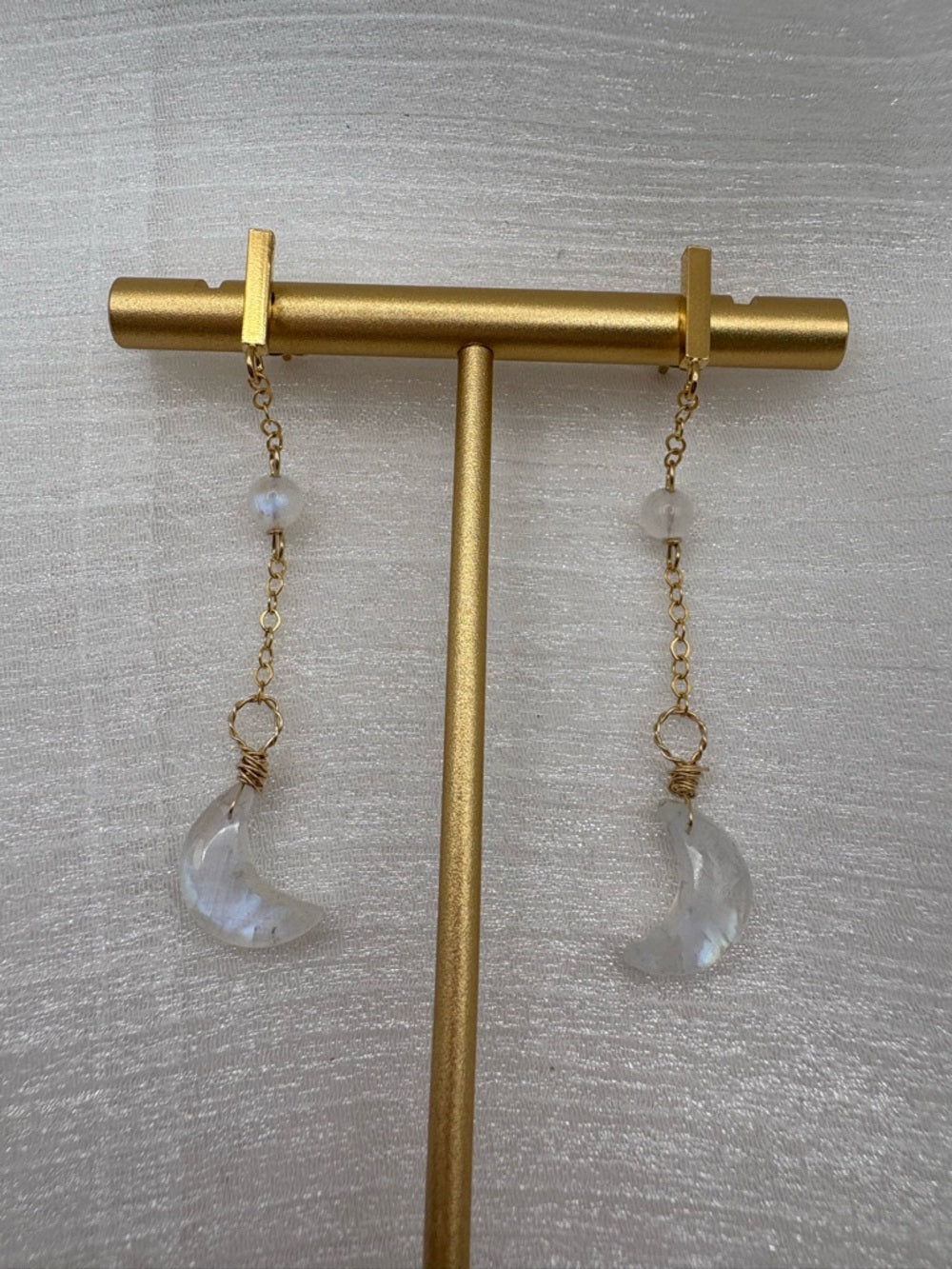 P11 Moonstone Moon Gold Post Earrings