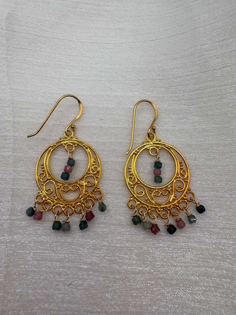 HK32 Rainbow Tourmaline Chandelier Hook Earrings