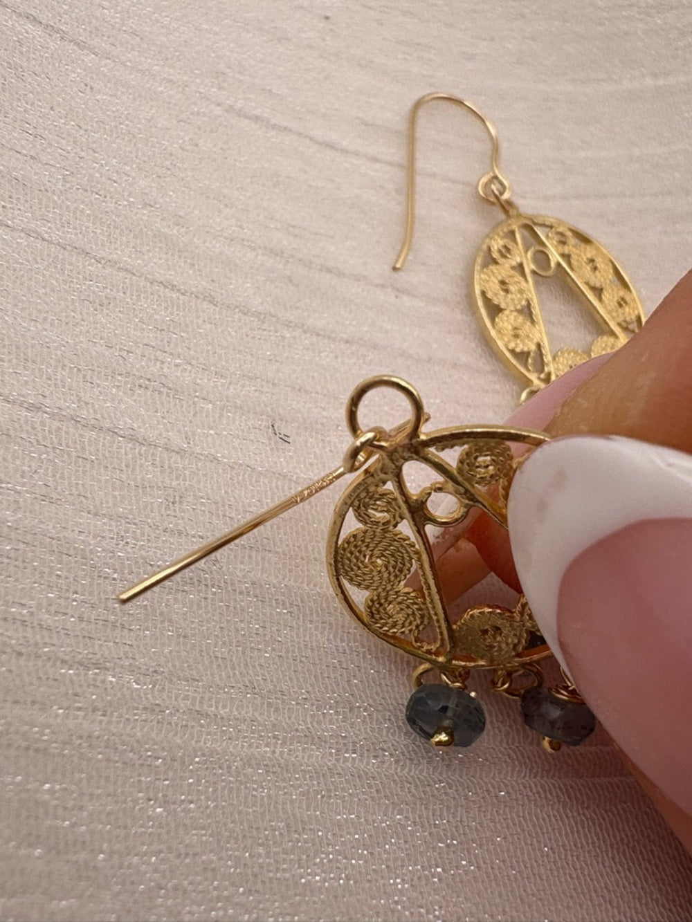 HK26 Moss Kyanite Lace Gold Hook Earrings
