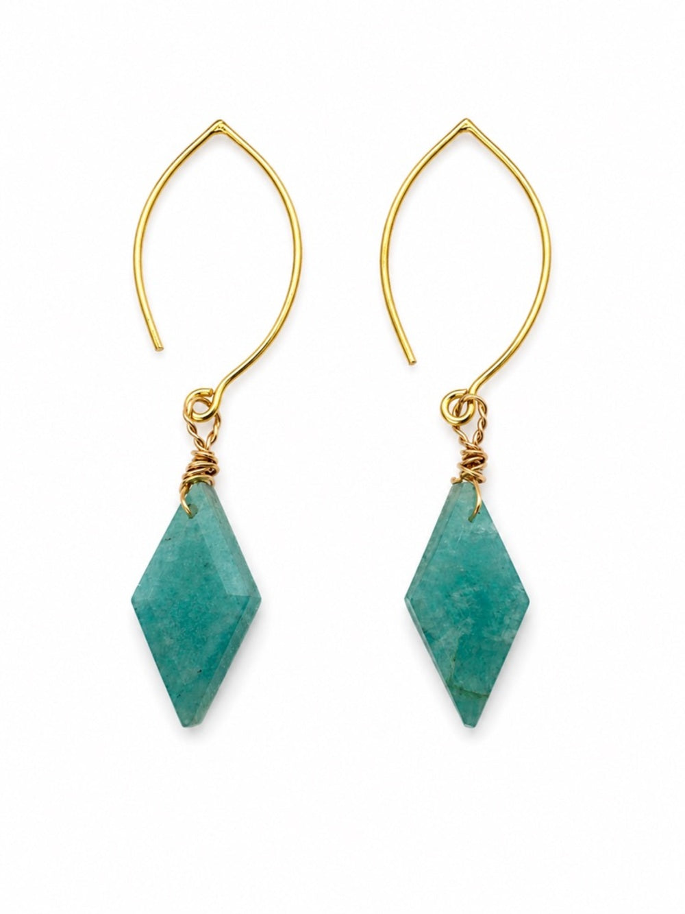 HK15 Amazonite Diamond Shaped Gold Hook Earrings