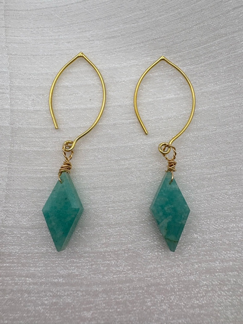 HK15 Amazonite Diamond Shaped Gold Hook Earrings