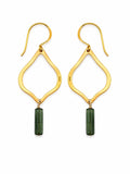 HK34 Green Tourmaline Gold Lotus Hook Earrings