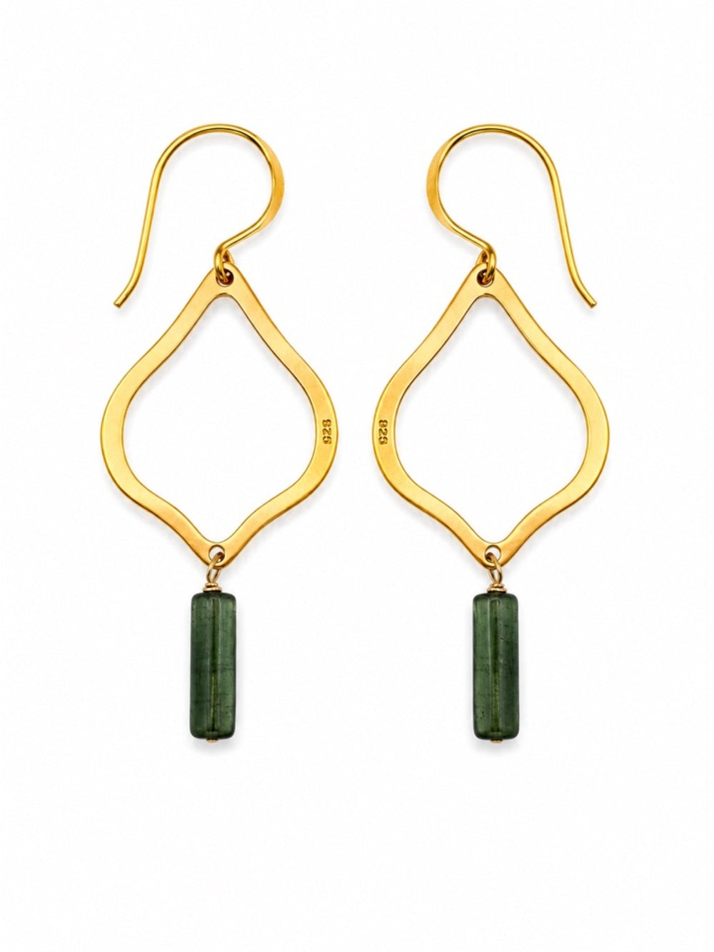 HK34 Green Tourmaline Gold Lotus Hook Earrings