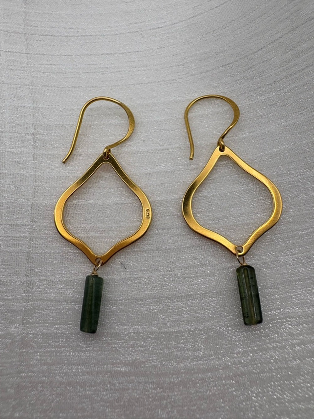 HK34 Green Tourmaline Gold Lotus Hook Earrings