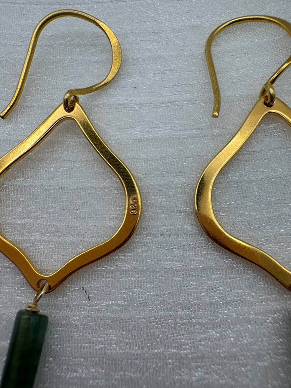 HK34 Green Tourmaline Gold Lotus Hook Earrings