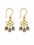 HK33 Rainbow Tourmaline Gold Chandelier Earrings