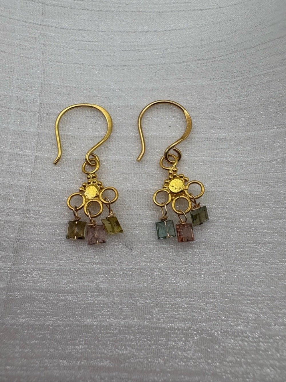 HK33 Rainbow Tourmaline Gold Chandelier Earrings
