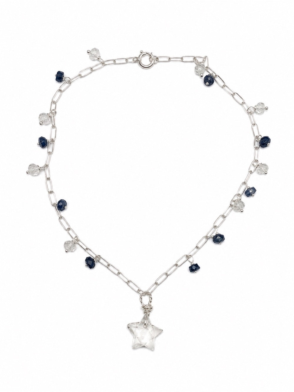 A005 White Topaz + Sapphire Paperclip Anklet