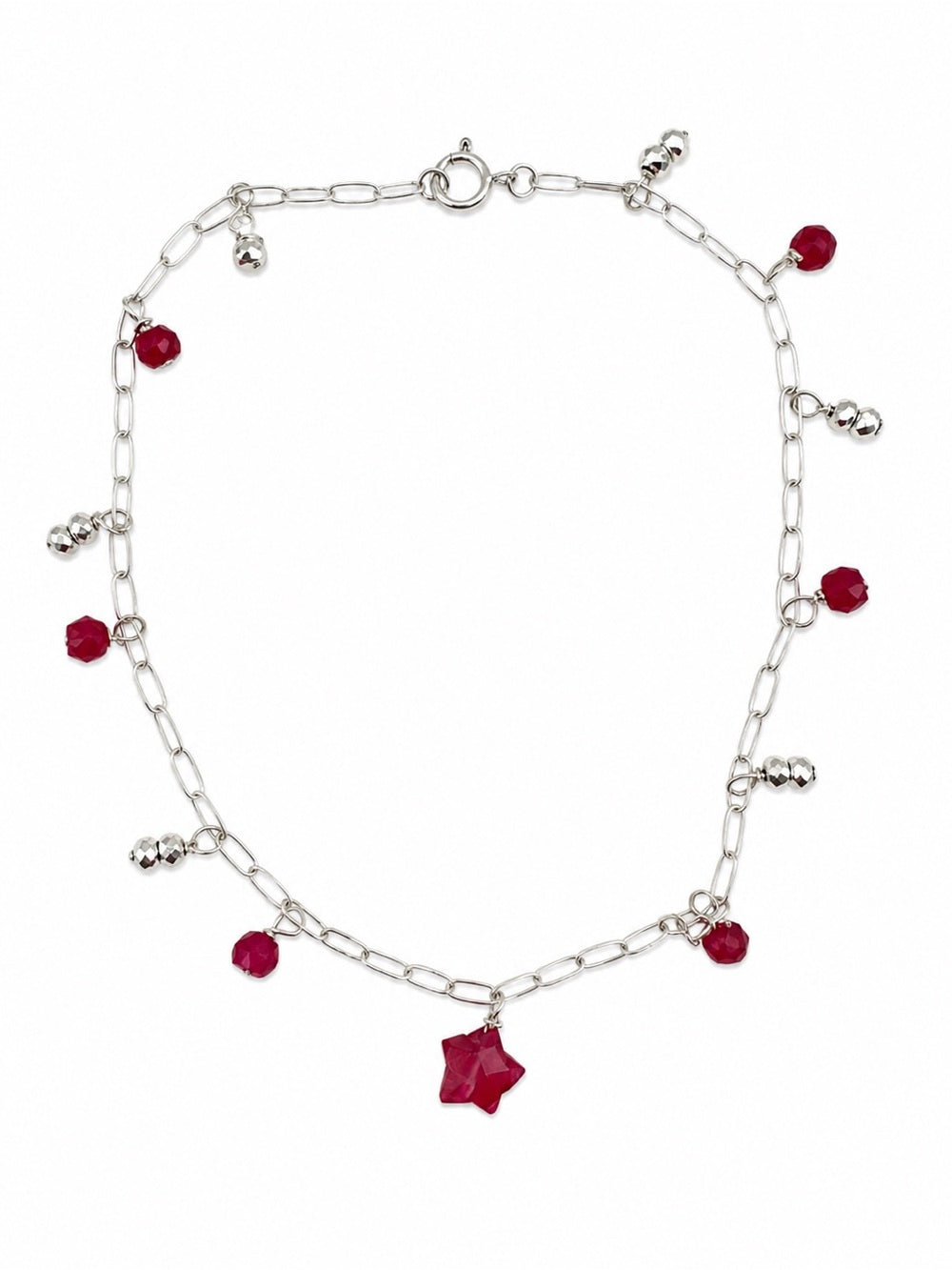 A006 Pink Chalcedony Paperclip Anklet