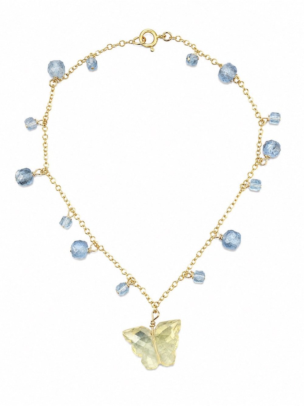 A006 Lemon Quartz + Aquamarine Butterfly Anklet