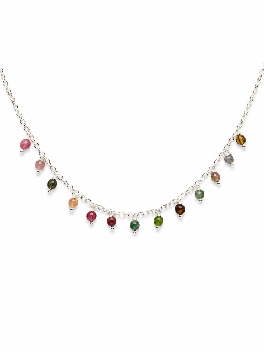 ND005 Tourmaline Coins and Cubes Silver Necklaces