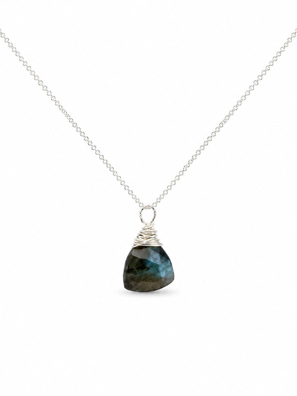N32 Labradorite Trillion Cut Silver Necklace