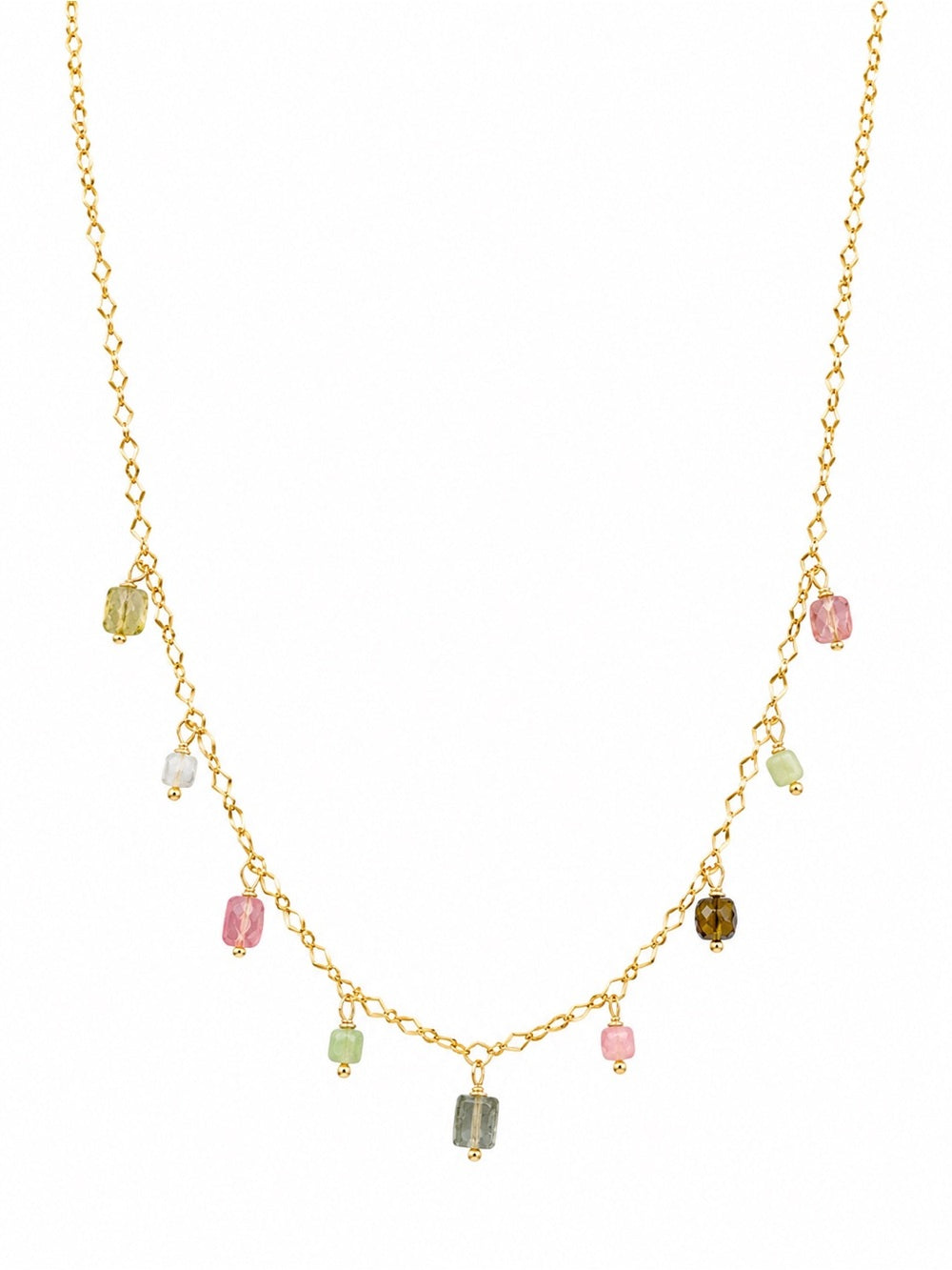 N0008 Rainbow Tourmaline Cube Necklace