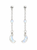 P10 Moonstone Moon Dangle Pushback Earrings (S925)