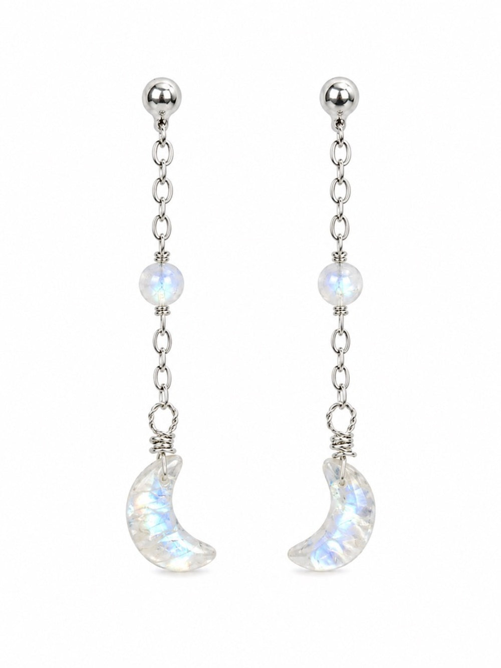 P10 Moonstone Moon Dangle Pushback Earrings (S925)