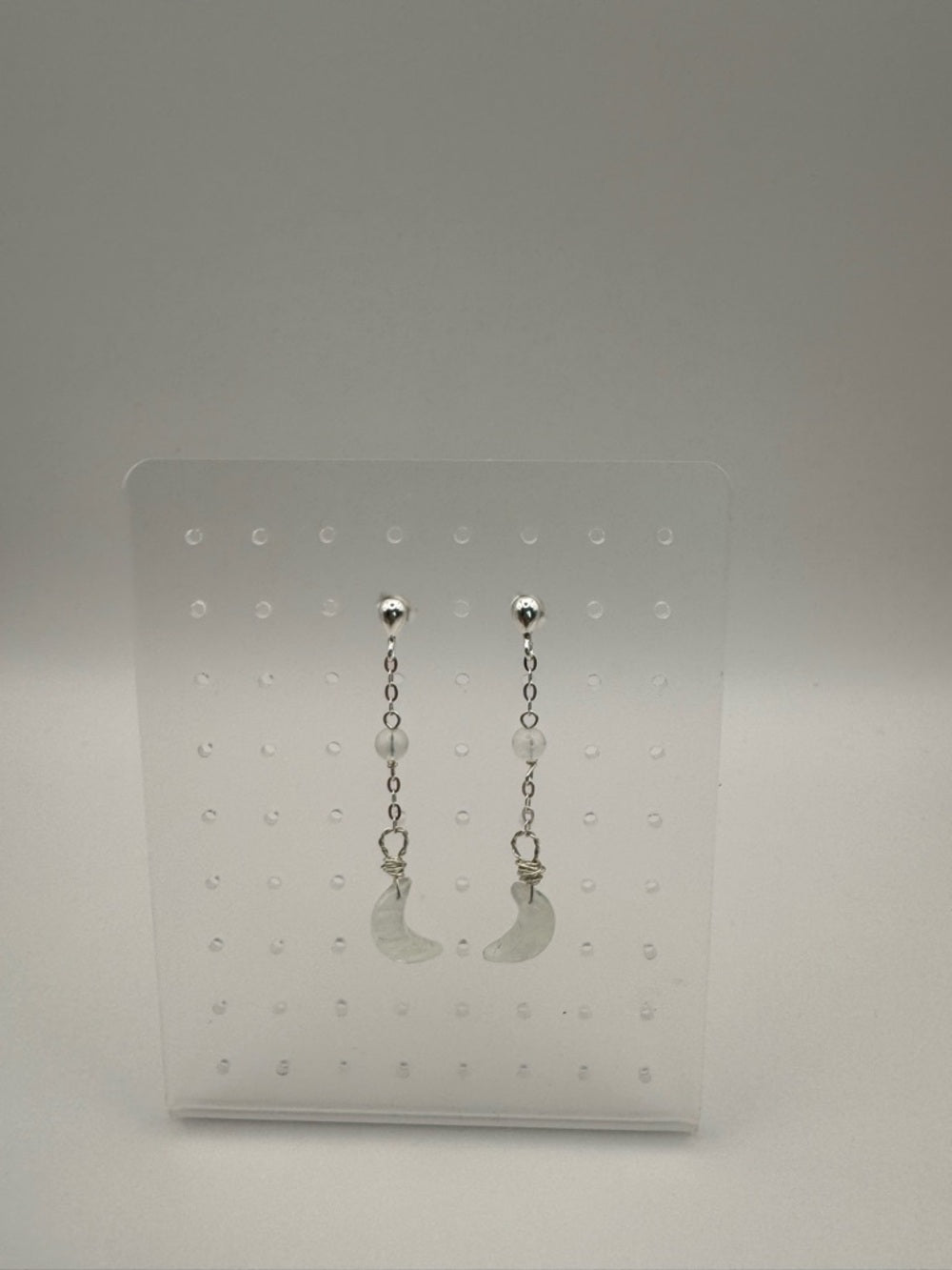 P10 Moonstone Moon Dangle Pushback Earrings (S925)