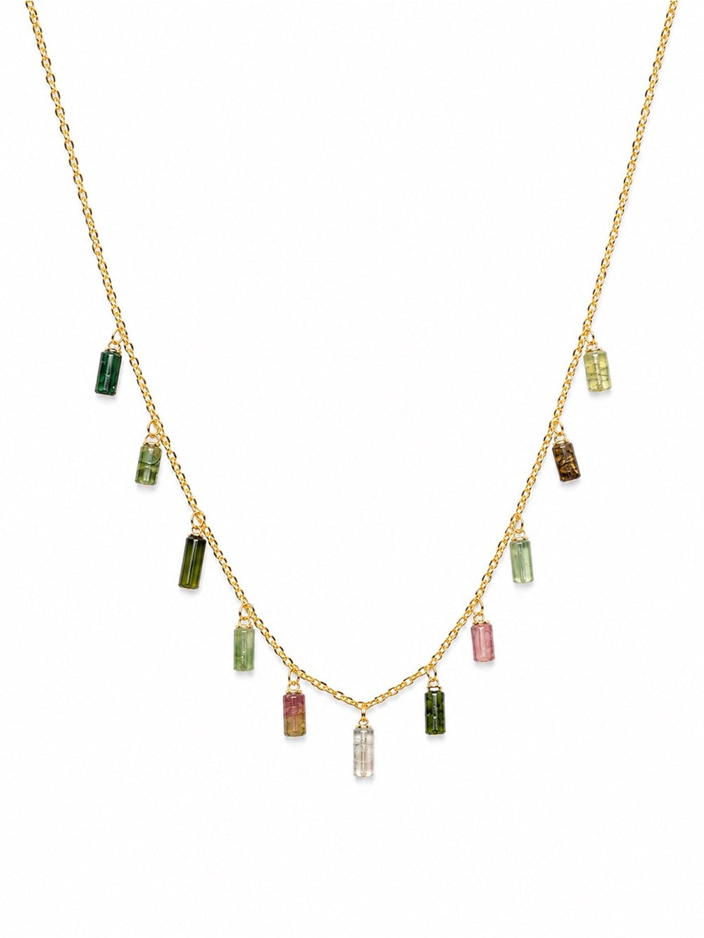 ND009 Tube Tourmaline Gold Necklace