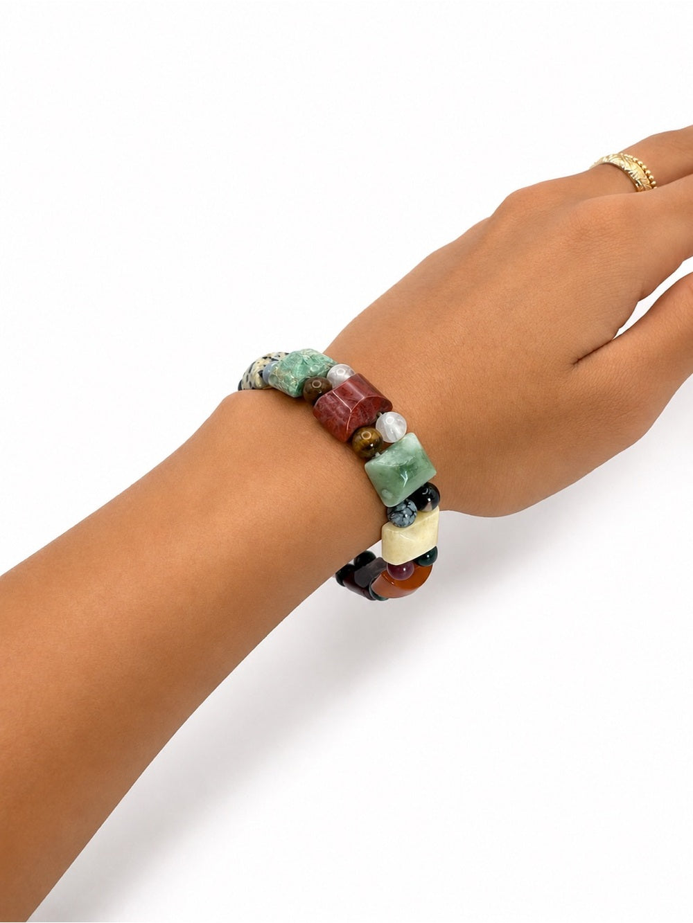 Mixed Gemstone Geometric Chunk Nugget Bracelet