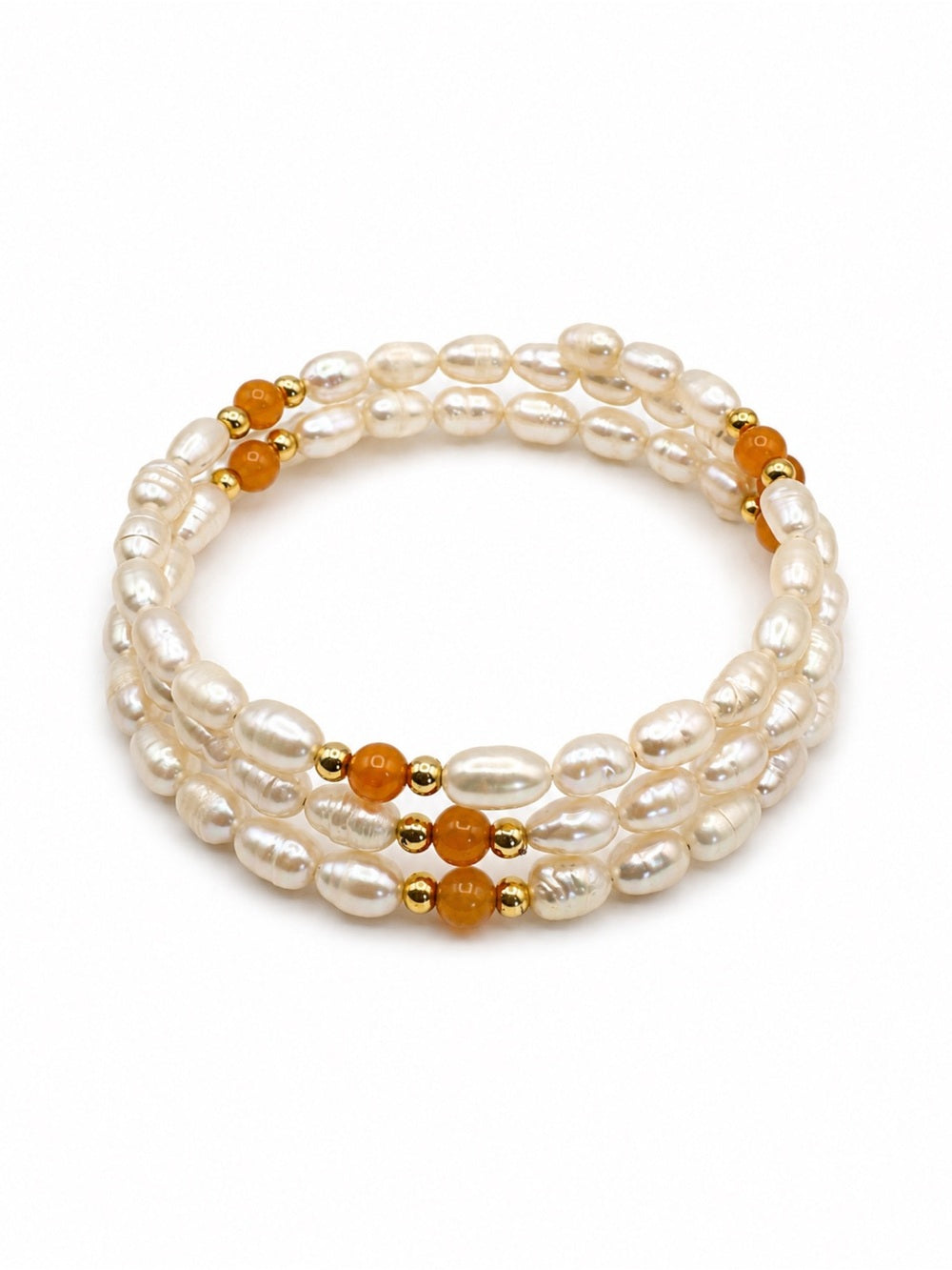 Peach Moonstone and Pearl Wrap Bracelet