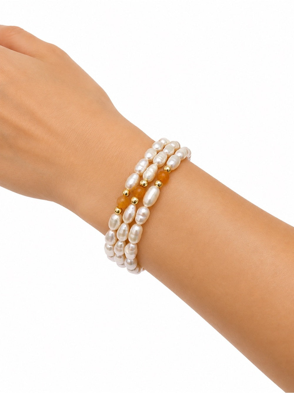 Peach Moonstone and Pearl Wrap Bracelet