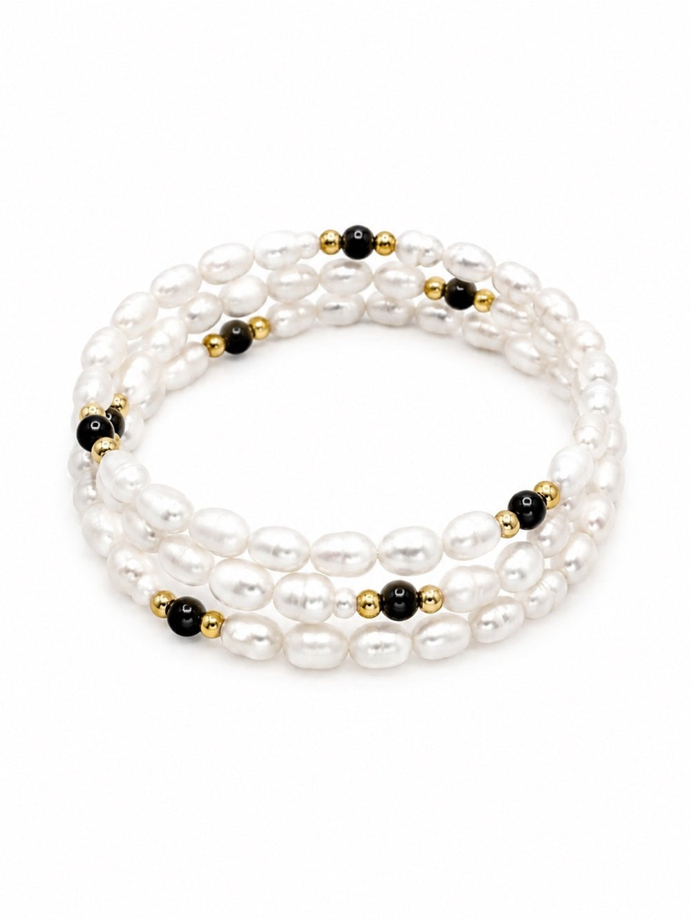 Black Onyx and Pearl Wrap Bracelet