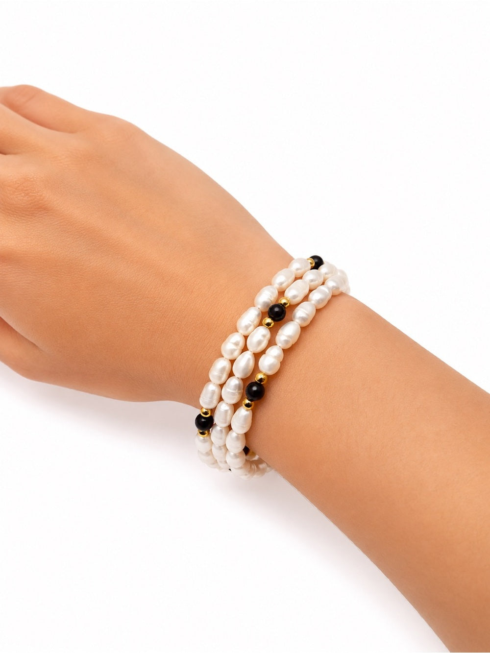 Black Onyx and Pearl Wrap Bracelet