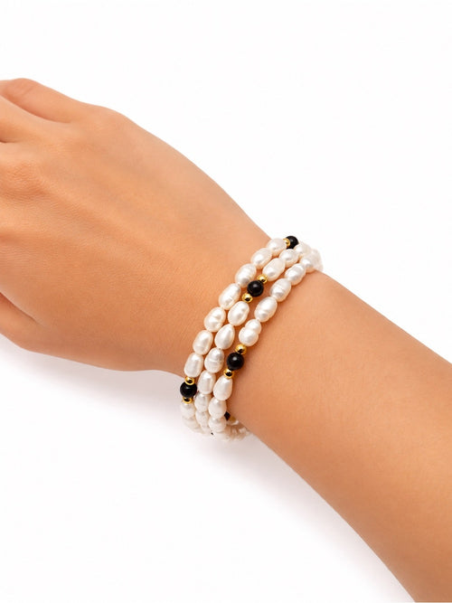 Black Onyx and Pearl Wrap Bracelet