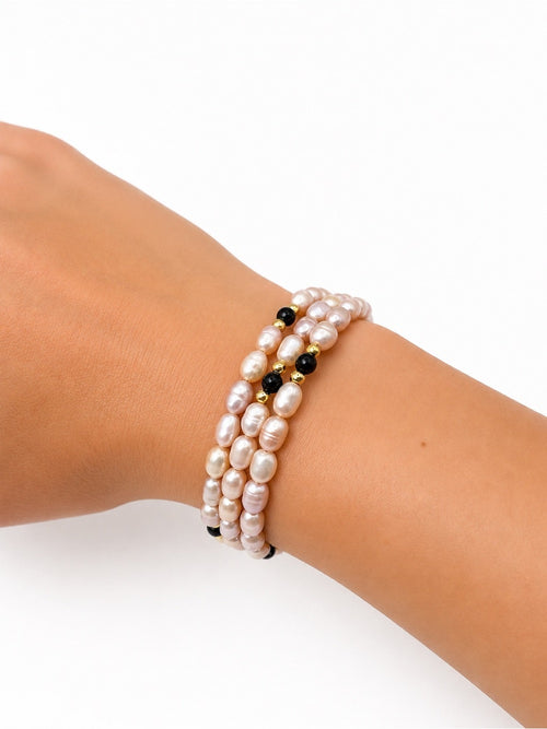 Black Onyx and Pearl Wrap Bracelet