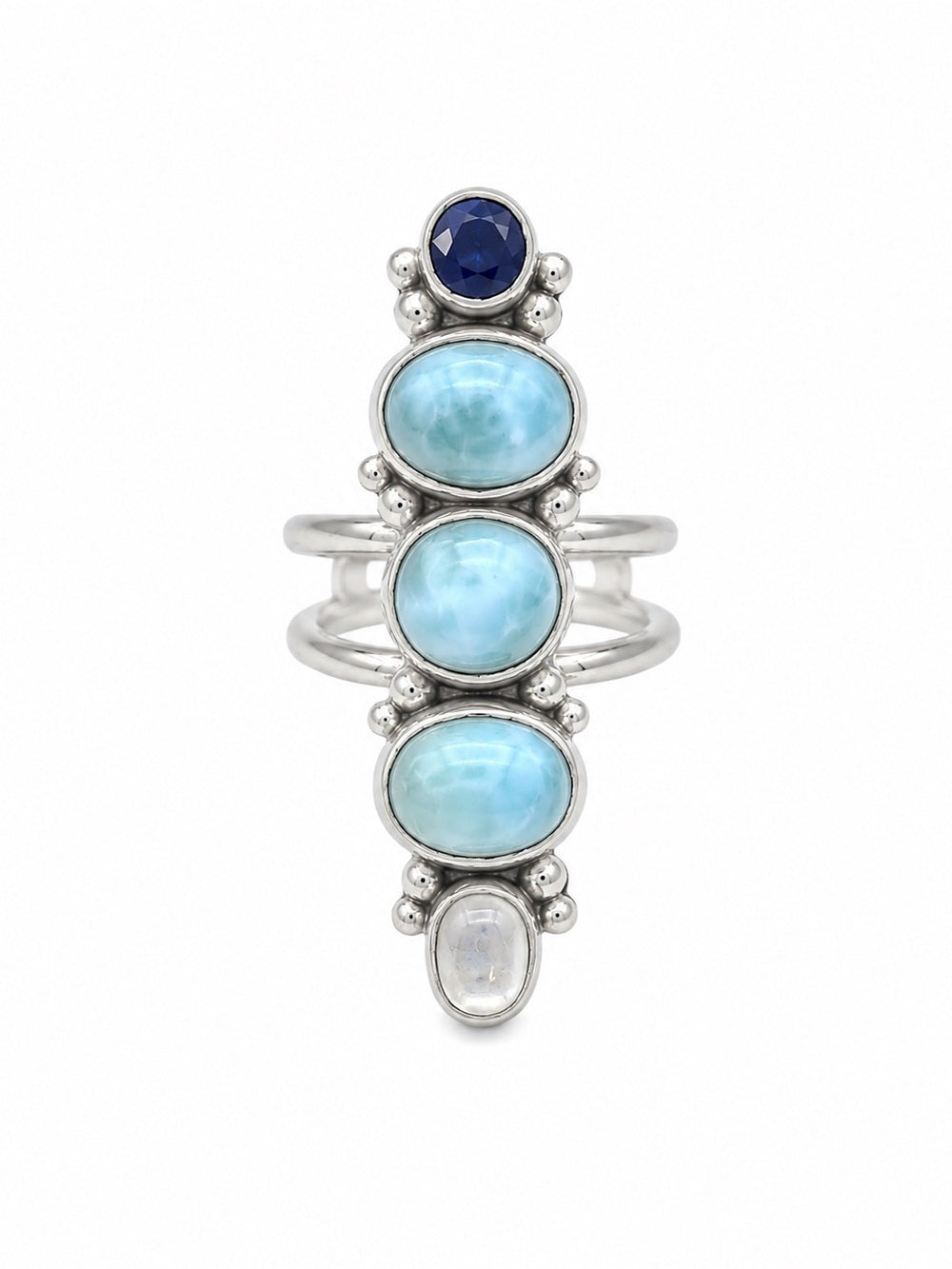 Larimar, Clear Quartz, and Iolite Ring (S925)