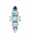 Larimar, Clear Quartz, and Iolite Ring (S925)