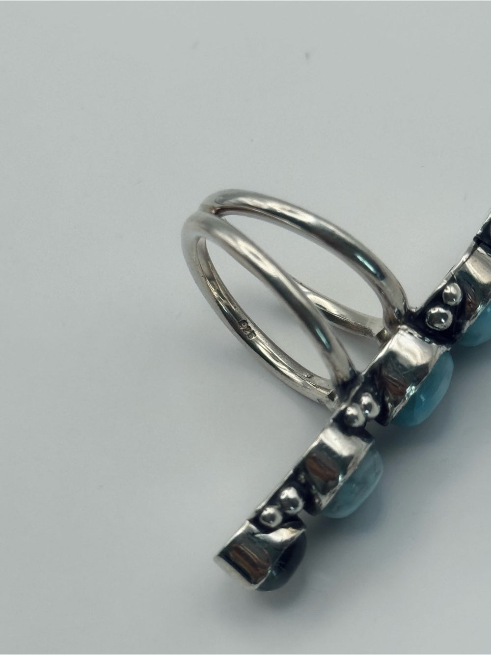 Larimar, Clear Quartz, and Iolite Ring (S925)