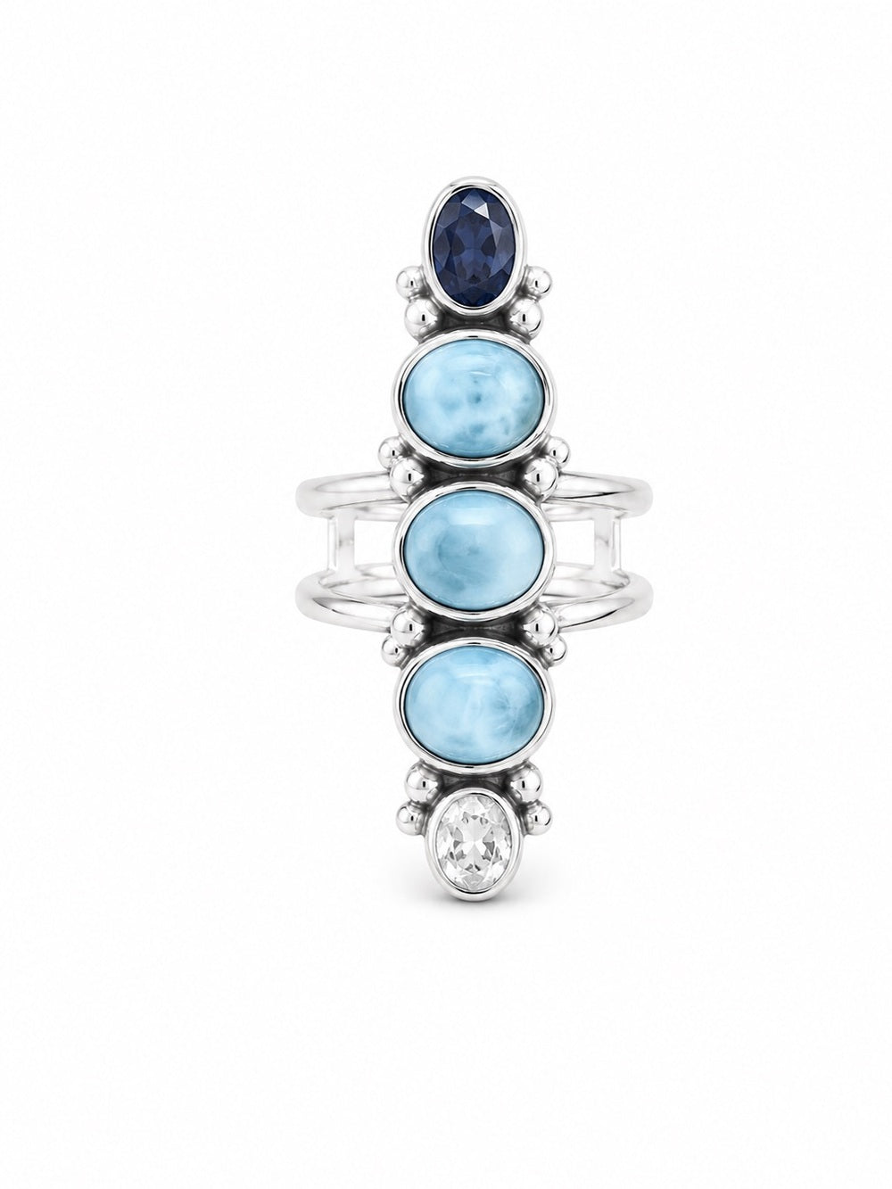 Larimar, Clear Quartz, and Iolite Ring (S925)