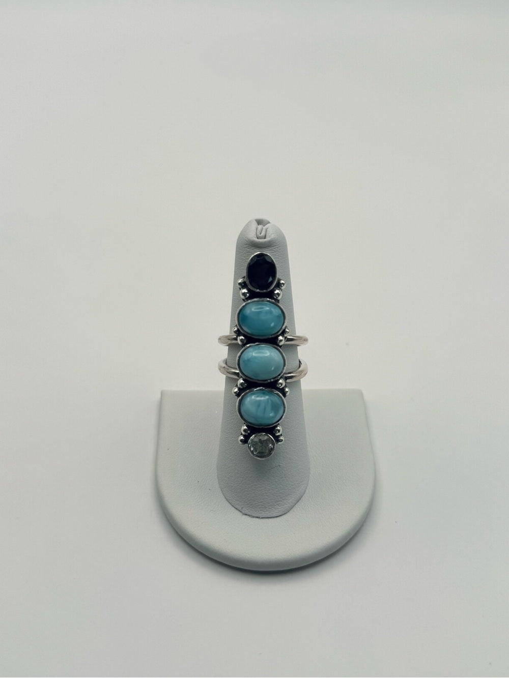 Larimar, Clear Quartz, and Iolite Ring (S925)