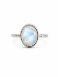 Moonstone Round Ring with Hammered Band (S925)